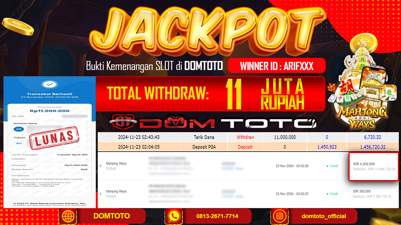 JACKPOT  SLOT MAHJONG WAYS 23 NOVEMBER 2024